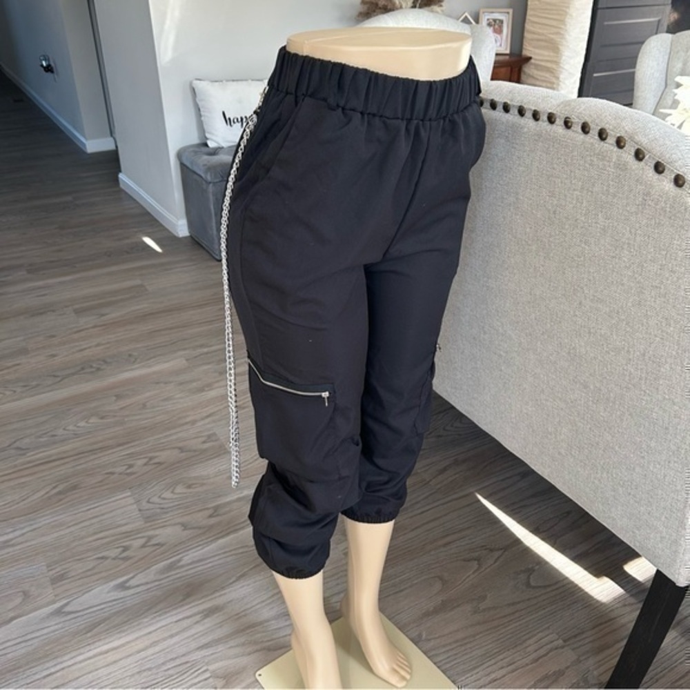๐NWT Romwe black punk rock chain black jogger slacks ๐ pants XS - Picture 10 of 16